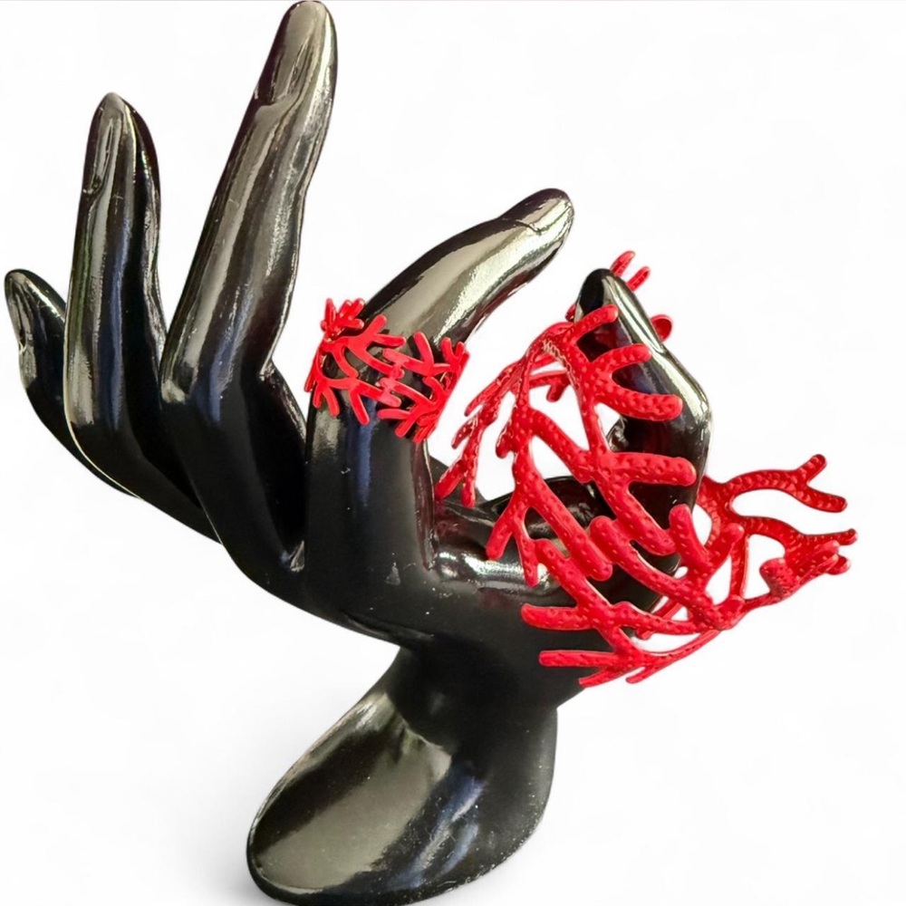 (NEW) Adjustable Red Coral Statement Ring and Bracelet